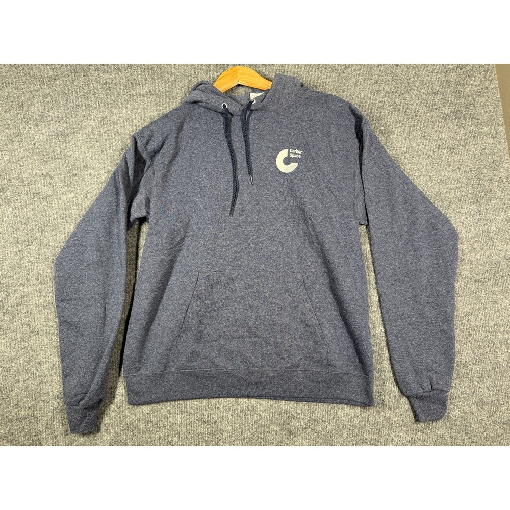 Hanes EcoSmart Hoodie Mens Blue Heather Carbon Space Logo Fleece Lined Pullover